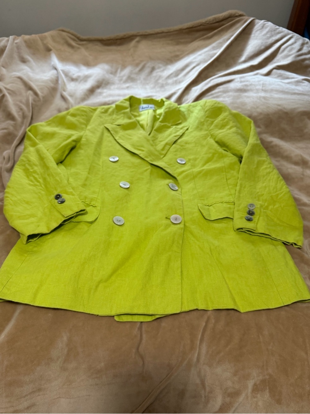 Vintage David N Lime Green Double-Breasted Linen Women's Blazer Small